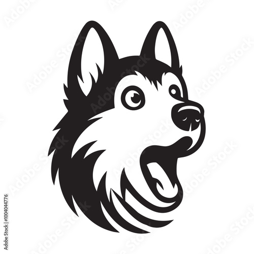 Alaskan Malamute Dog Face Clipart Design - Dog Head Logo - Alaskan Malamute Vector illustration in black and white
