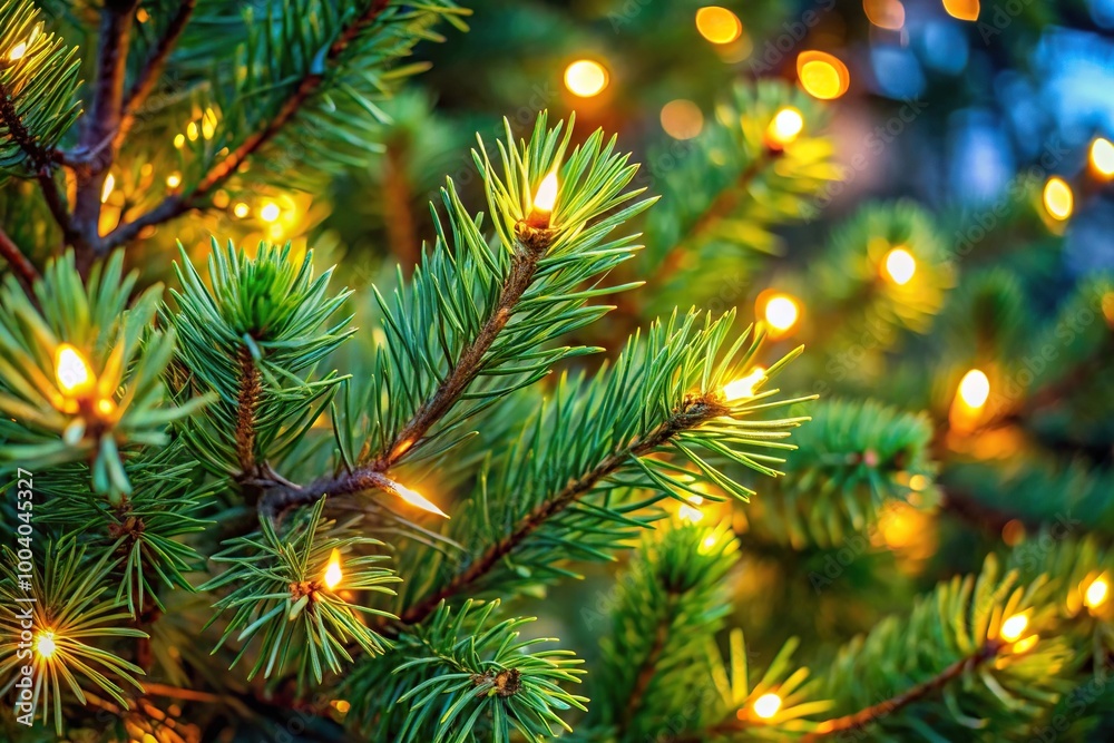 Wide-Angle Pine Tree Branches with Christmas Lights Wide-Angle Pine Tree Branches with Christmas Lights