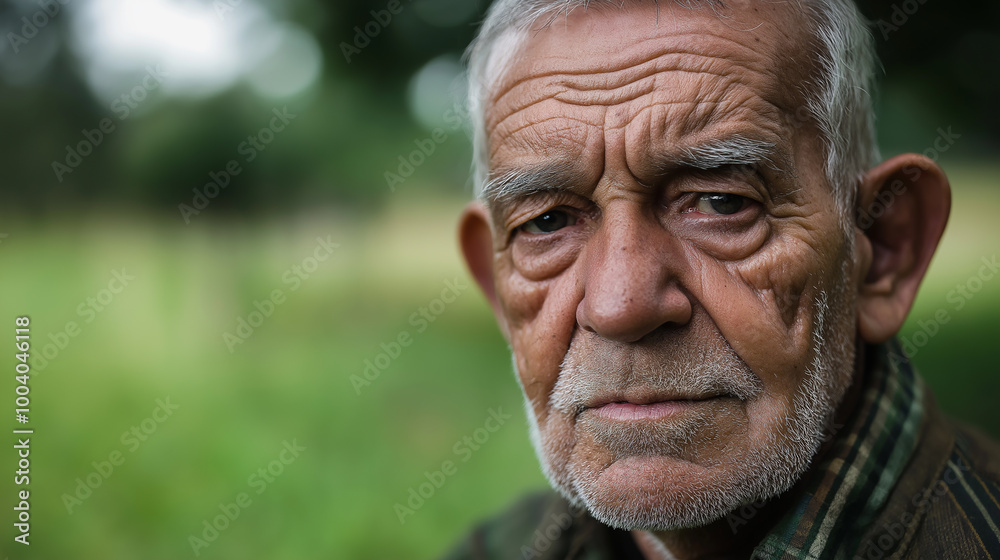 Senior farmer posing with serious expression outdoors Senior farmer posing with serious expression outdoors