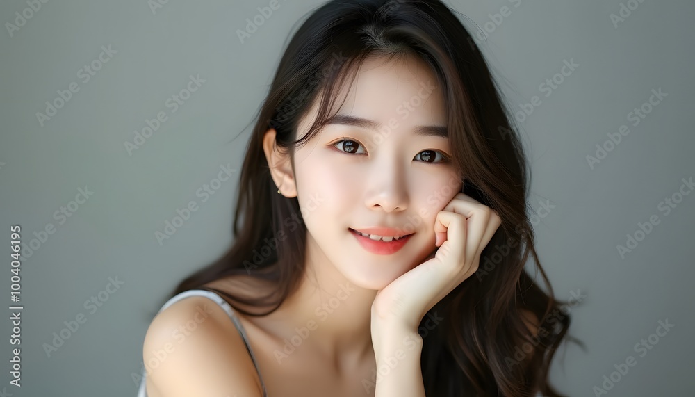 Beauty portrait of a model Japanese woman with beautiful white skin through skin care Beauty portrait of a model Japanese woman with beautiful white skin through skin care