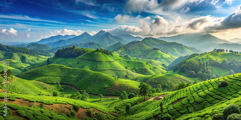 Wide-Angle Scenery of vibrant green mountains in Kochi during May Wide-Angle Scenery of vibrant green mountains in Kochi during May