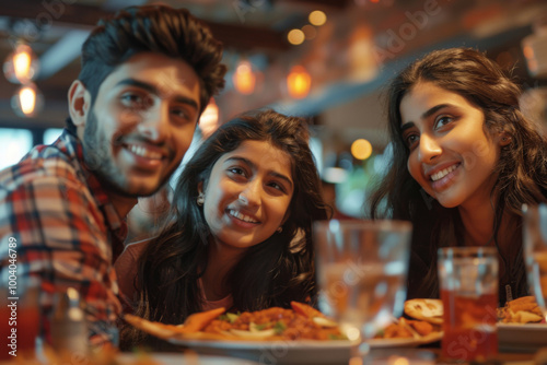 Young Indian teenager friends sitting together in a restaurant