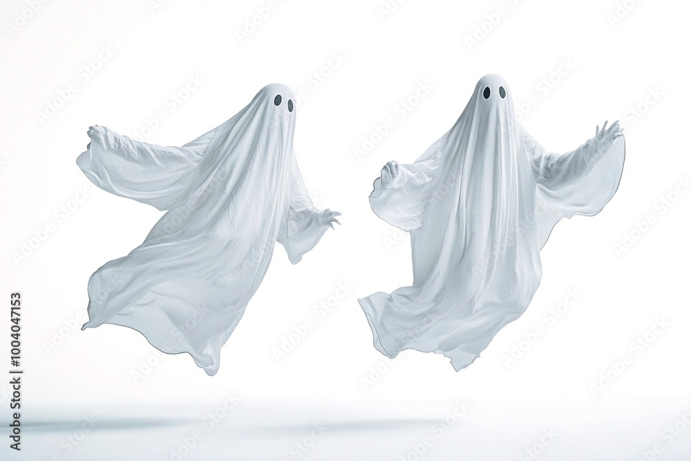 Ghost figures on a white background. Ghostly apparition. Halloween ghost. Happy Halloween. Ghost figures on a white background. Ghostly apparition. Halloween ghost. Happy Halloween.