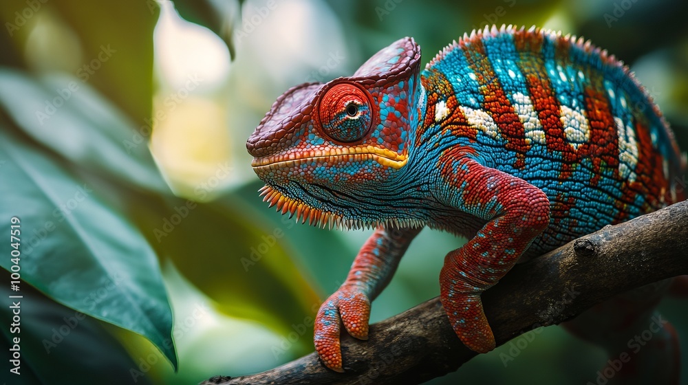 Vibrant Chameleon Changing Colors on a Branch Vibrant Chameleon Changing Colors on a Branch