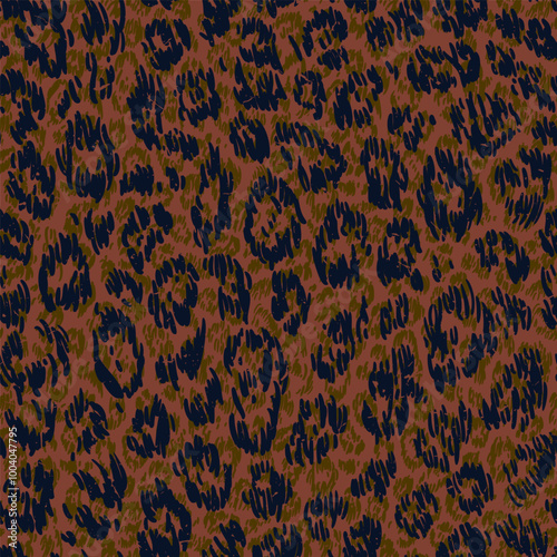Dark Leopard Print Pattern. Hand drawn Seamless vector background.