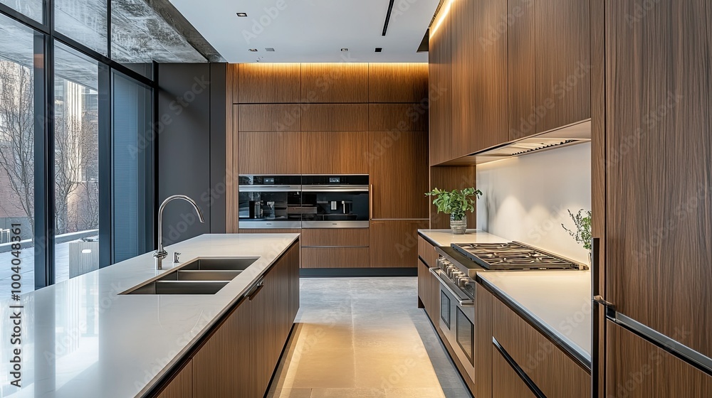 Modern kitchen with sleek cabinetry and clean countertops, leaving room for text in the background. Modern kitchen with sleek cabinetry and clean countertops, leaving room for text in the background.