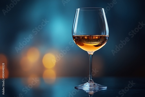 A glass of white wine on a table with a blurred background