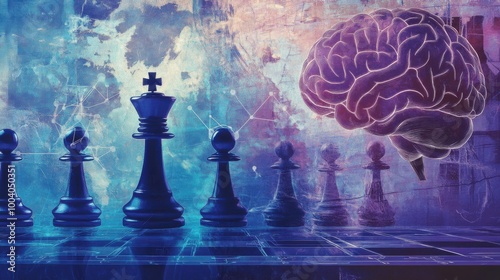 The concept of neuropolitical strategy in cognitive purple and diplomatic blue colors photo