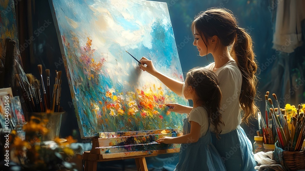 a person and child painting on a canvas
a person and child painting on a canvas