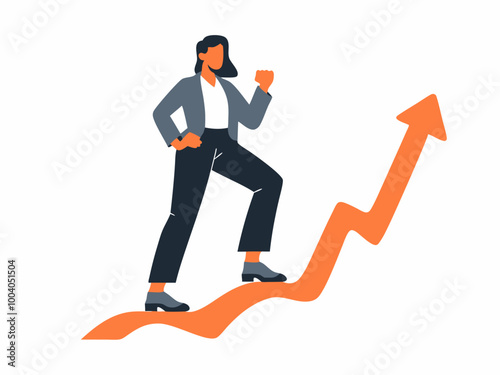 Confident Businesswoman Standing on Upward Arrow