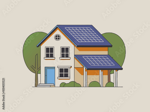 House with Solar Panels Illustration