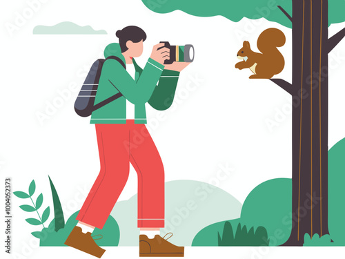Photographer capturing a squirrel on a tree