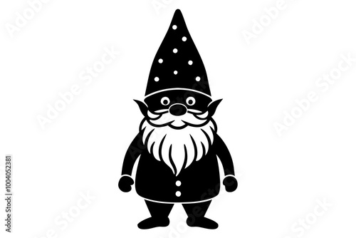 Playful Garden Gnome Silhouette with Whimsical Hat and Beard