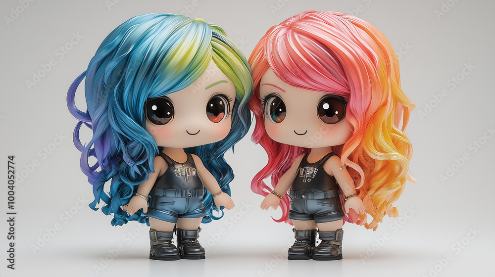 Obraz premium An illustration of rainbow-colored cute dolls symbolizing LGBTQ pride, diversity and freedom. 