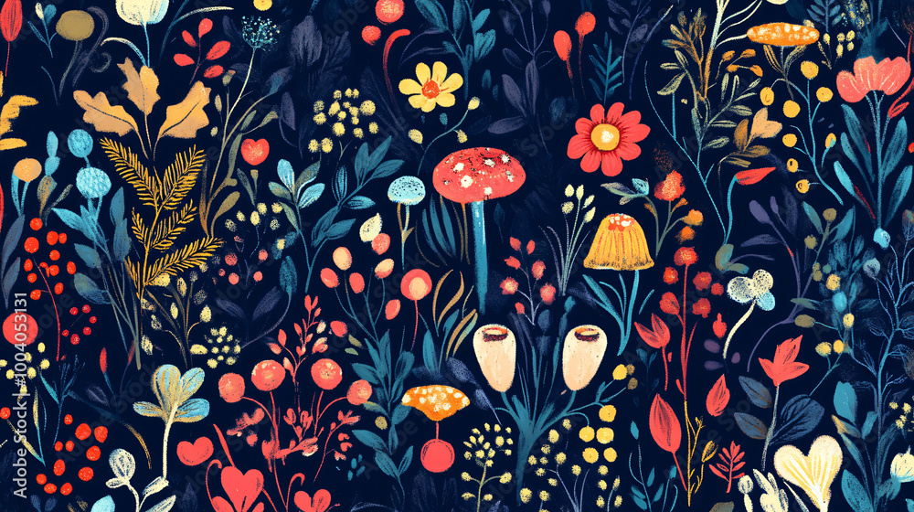 A whimsical fairy tale pattern with magical elements. A whimsical fairy tale pattern with magical elements.