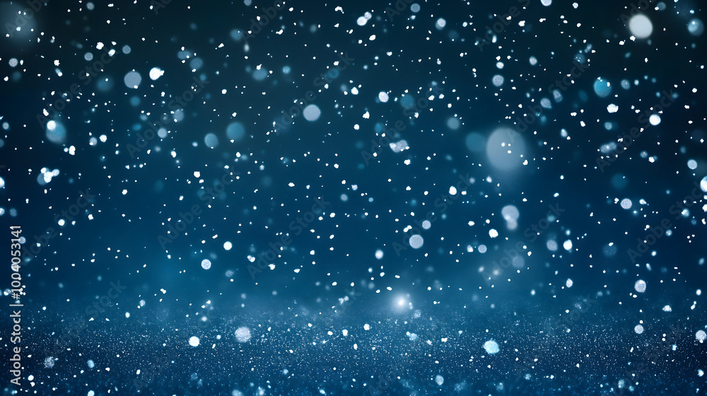 Fototapeta premium Navy Blue Night Background with falling snow