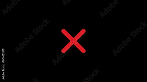Red cross mark symbol animation appear and blink with alpha channel. Forbidden or ban sign video.