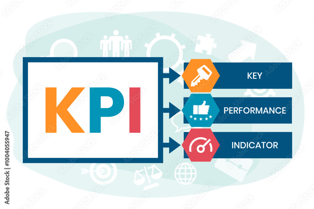 KPI - Key Performance Indicator acronym. lettering illustration with icons for web banner, flyer, landing page, presentation, book cover, article, etc.