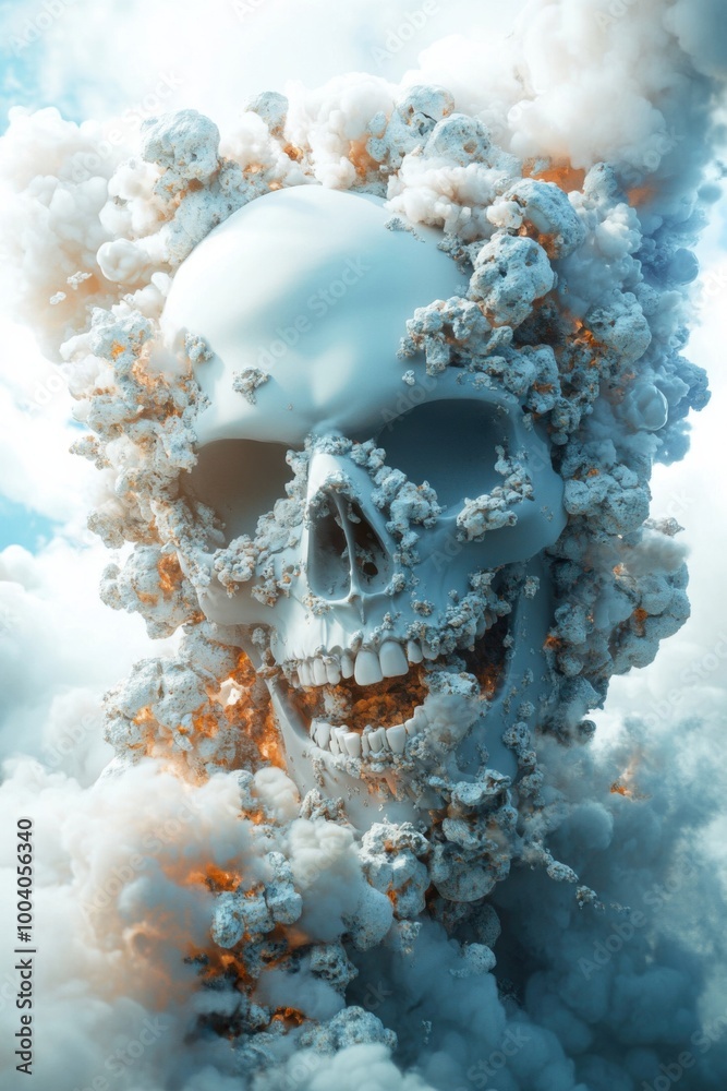 Naklejka premium Surreal Skull Visualization: An Exploration of Emotions and Ephemeral Beauty in Abstract Art