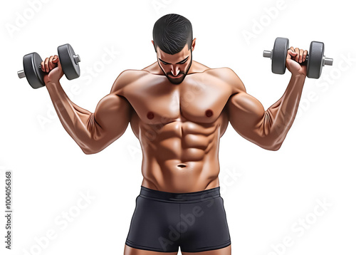 Athletic man with dumbbells in his hands. Isolation on a transparent background. photo