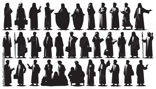 Collection of Muslim Arab man silhouette vector illustration black and white art design