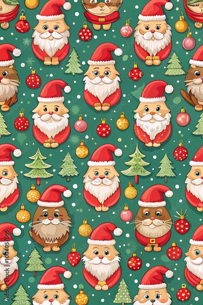 Christmas Seamless pattern with Santa Claus and a cute cat Christmas Seamless pattern with Santa Claus and a cute cat