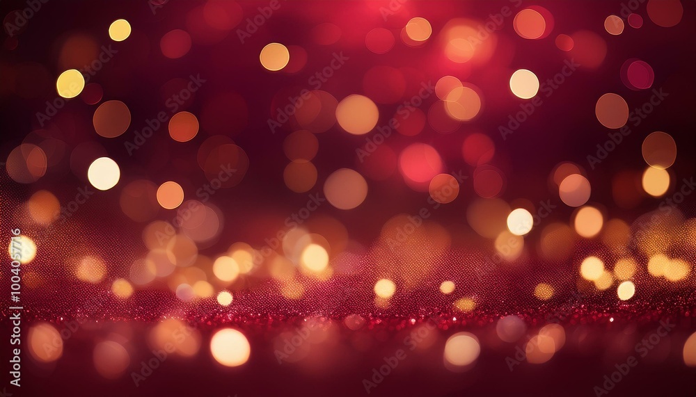 Obraz premium Christmas Background: A dark crimson background with soft bokeh lights in golden hues.