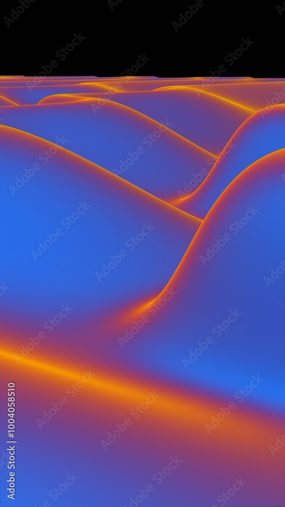 Obraz premium Abstract fluid wave-like structure with blue and orange gradient tones..