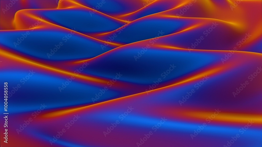 Fototapeta premium Abstract fluid wave-like structure with blue and orange gradient tones..