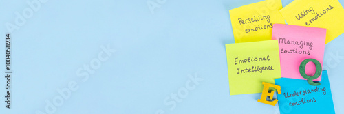 Φωτογραφία Kids EQ, child emotional quotient concept with wooden cubes children toys on bac