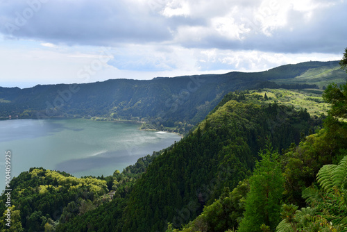 Sao Miguel landscape - lush grene hills and lakes