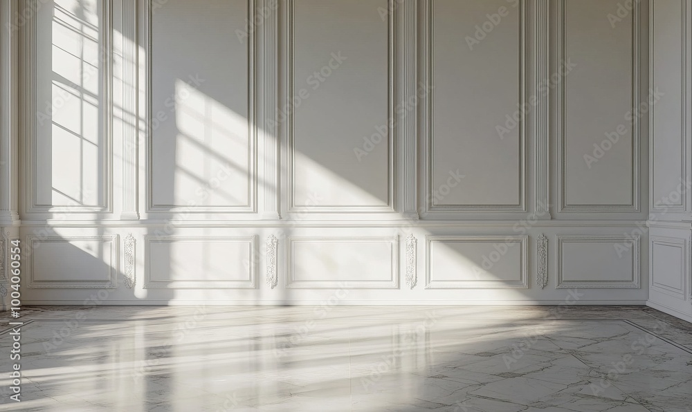 A 3D rendering of a modern mock up interior living room with an empty white wall background decor and wooden floor A 3D rendering of a modern mock up interior living room with an empty white wall background decor and wooden floor