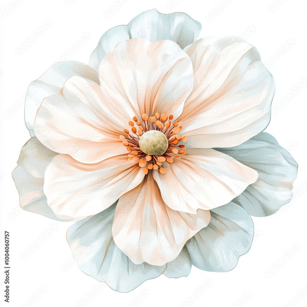 A delicate illustration of a light-colored flower with soft petals and prominent stamens. A delicate illustration of a light-colored flower with soft petals and prominent stamens.