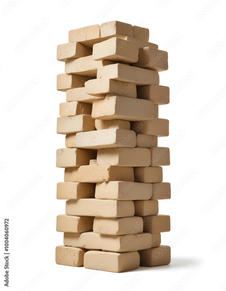 A tall wooden tower made of stacked wooden blocks A tall wooden tower made of stacked wooden blocks