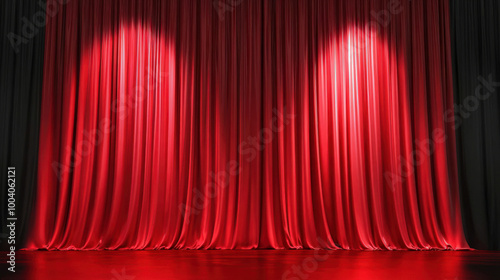 Spotlight on empty theater stage with red curtains