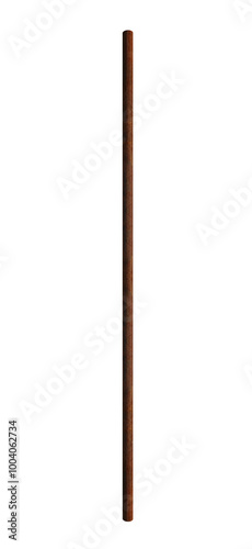 Rusty old metal vertical peg, pipe. On isolated transparent background.