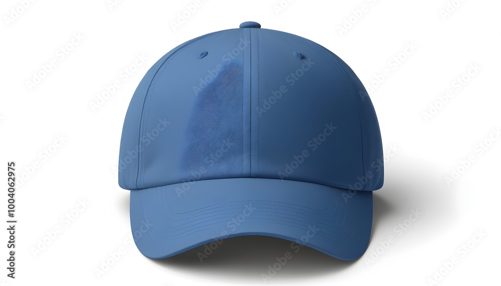 A blue baseball cap with a curved brim A blue baseball cap with a curved brim