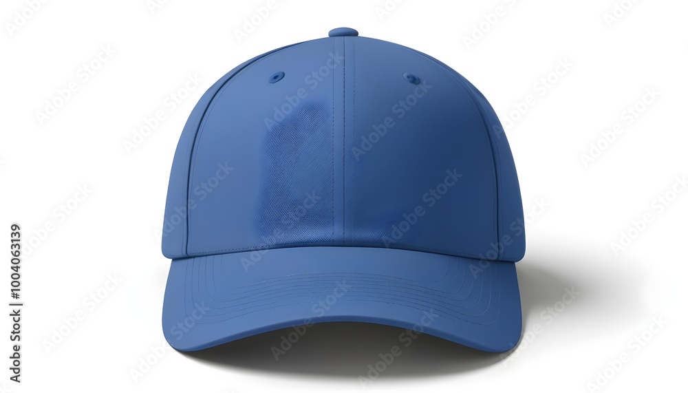 A blue baseball cap with a curved brim A blue baseball cap with a curved brim
