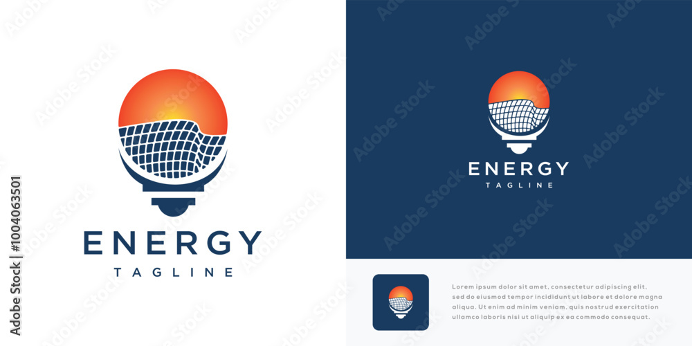 Solar energy logo design vector illustration. Solar energy and light bulb logo icon. Solar energy logo design vector illustration. Solar energy and light bulb logo icon.