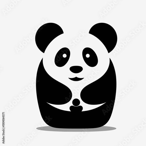 Black and white whimsical panda bear eating bamboo sitting on a branch near water silhouette,  panda on a white background. panda silhouettes design vector art illustration photo