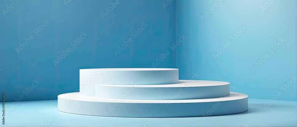 White Circular Pedestal on a Blue Background White Circular Pedestal on a Blue Background