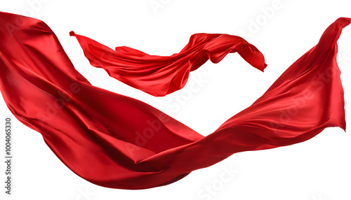 ealistic set of flying red silk cloth. Generative AI.