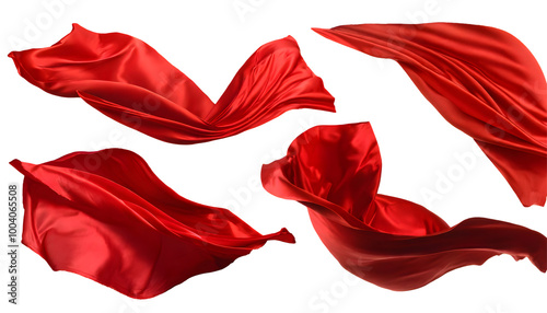 ealistic set of flying red silk cloth. Generative AI.