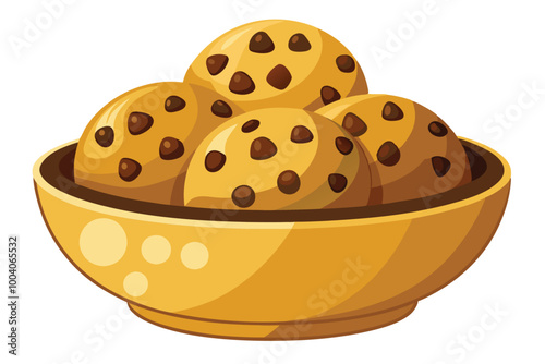 Chocolate bean cookies in a Bowl, illustration on white background.