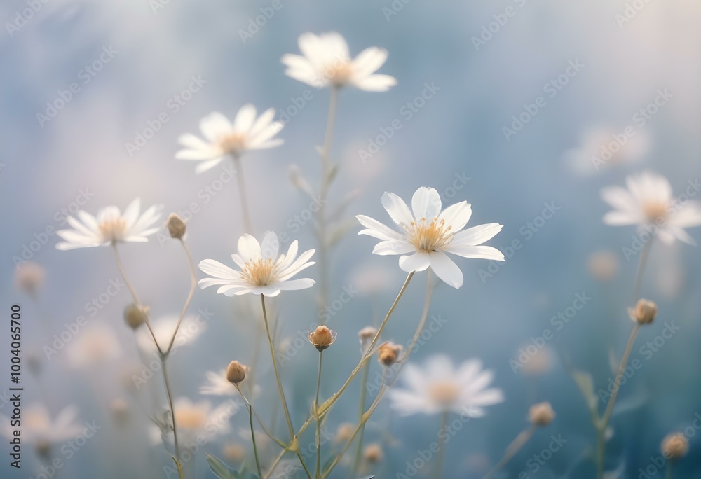 Blurry blue and white abstract background with faint flower shapes Blurry blue and white abstract background with faint flower shapes