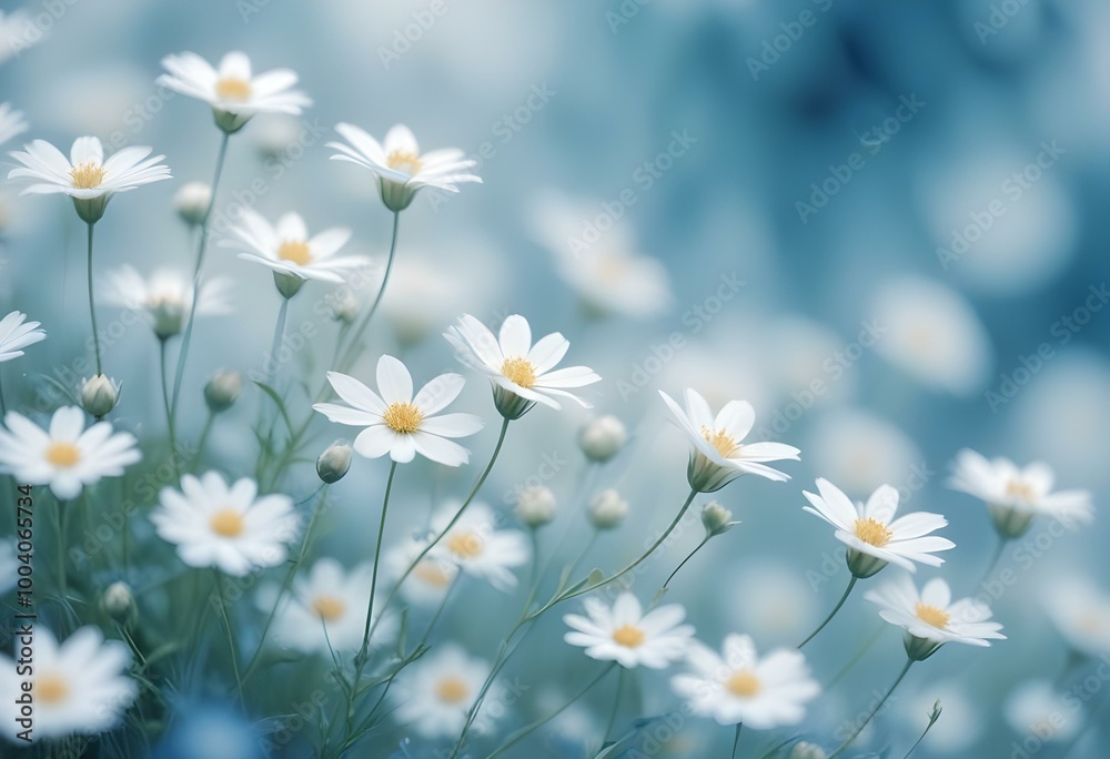 Blurry blue and white abstract background with faint flower shapes Blurry blue and white abstract background with faint flower shapes