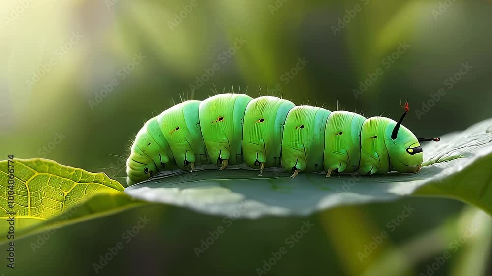 Chubby green caterpillar exploring a leaf Chubby green caterpillar exploring a leaf