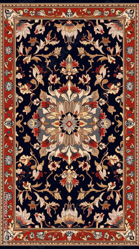 Persian turkish rug carpet pattern, Arabian ornamental carpet with decorative motifs