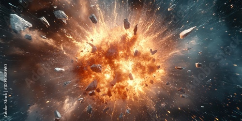 a explosion of exploding rocks and debris