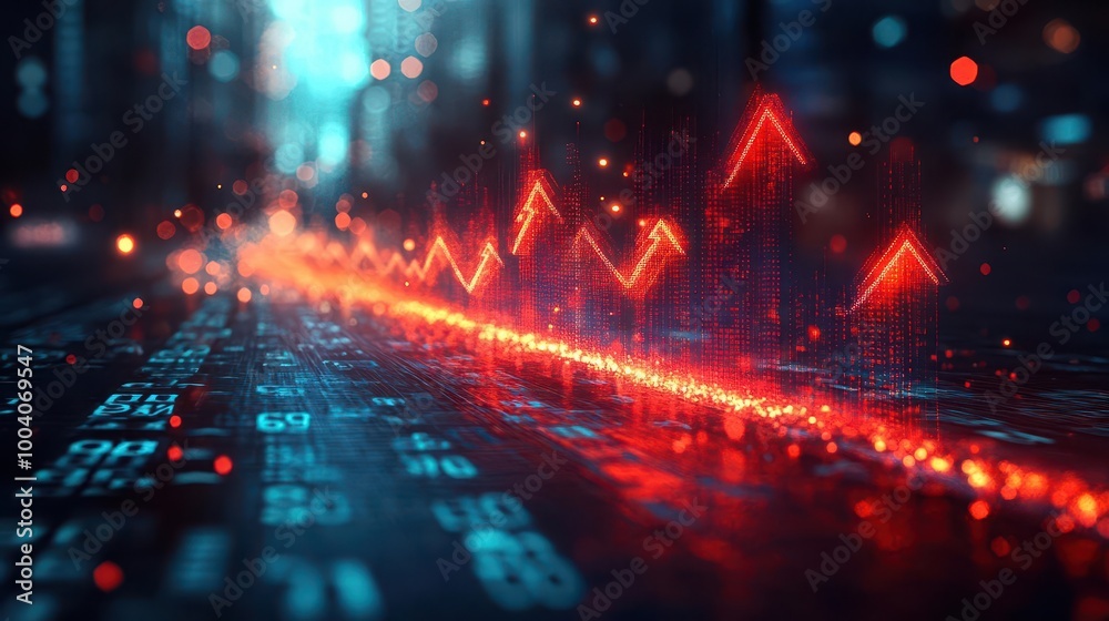 Obraz premium an arrow graphic weaves through a financial backdrop symbolizing growth and trends in the market ideal for banking investment and economic themes